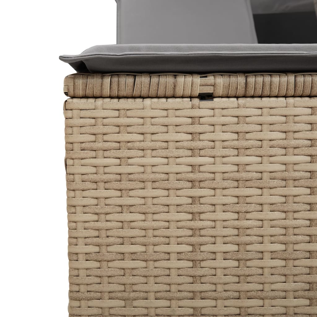 Ligbed 2-persoons luifel en kussens poly rattan gemengd beige