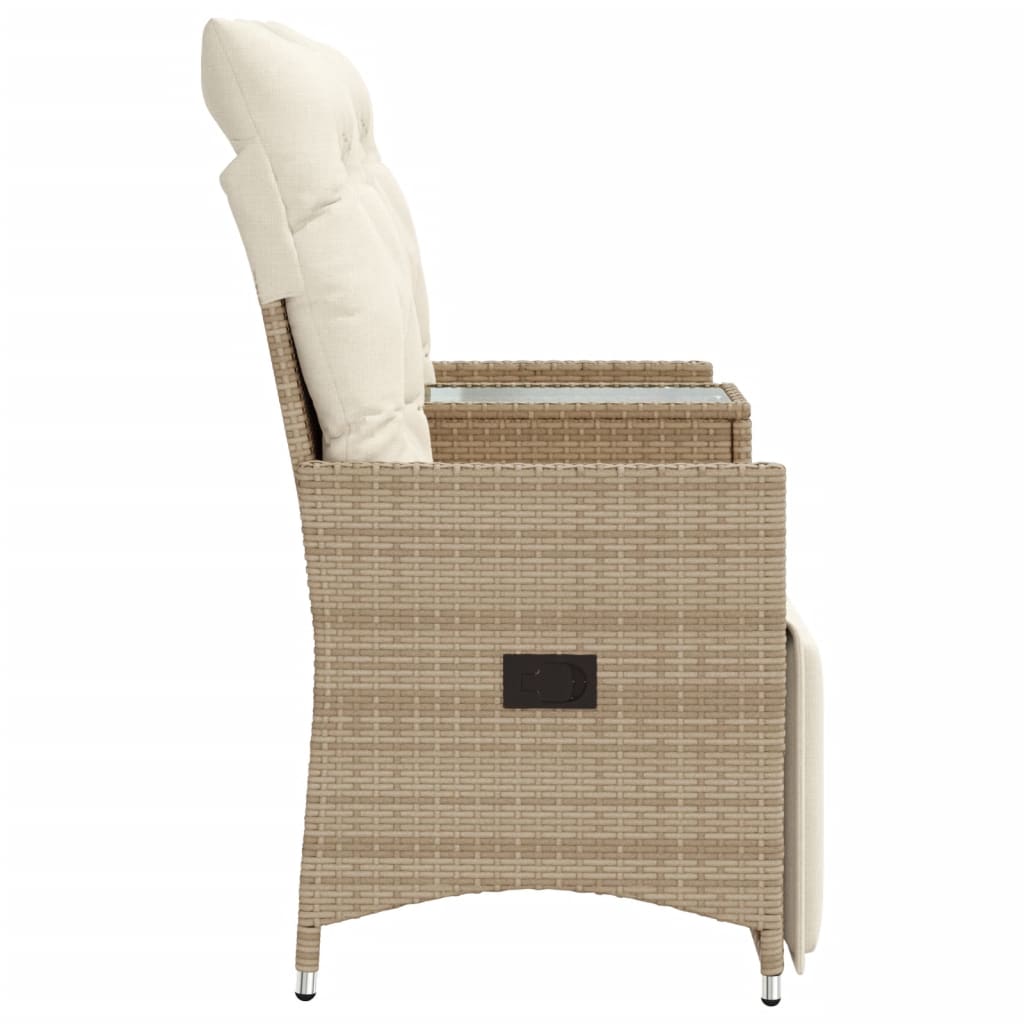 Tuinbank 2-zits verstelbaar met tafel poly rattan beige