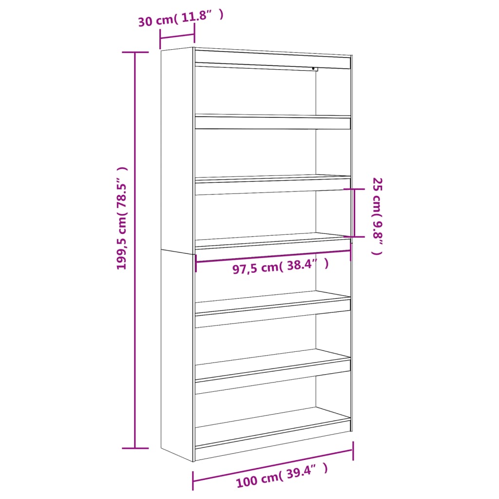 Boekenkast / Kamerscherm 00X30X99,5 Cm Massief Grenenhout Bruin 100 x 30 x 199.5 cm