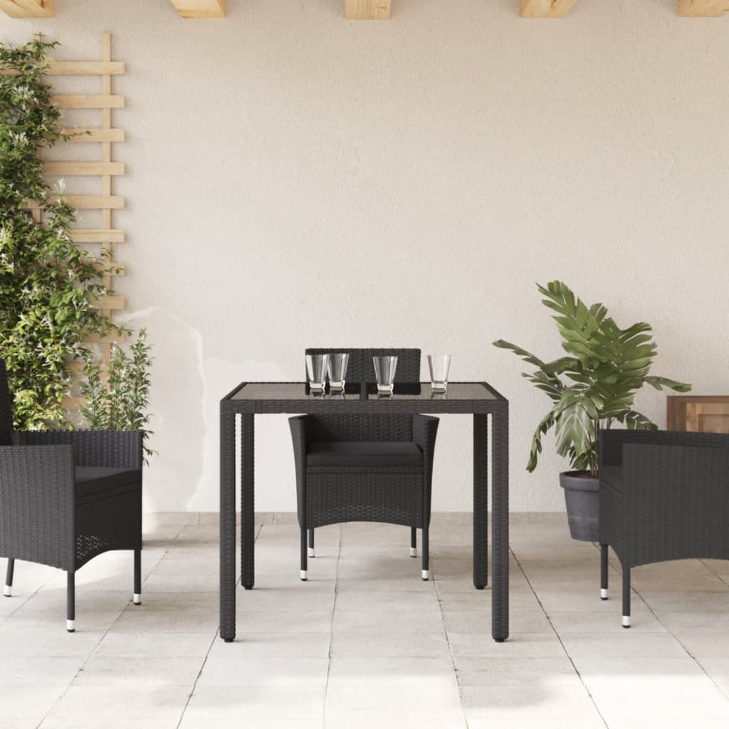 Tuintafel met glazen blad 90x90x75 cm poly rattan