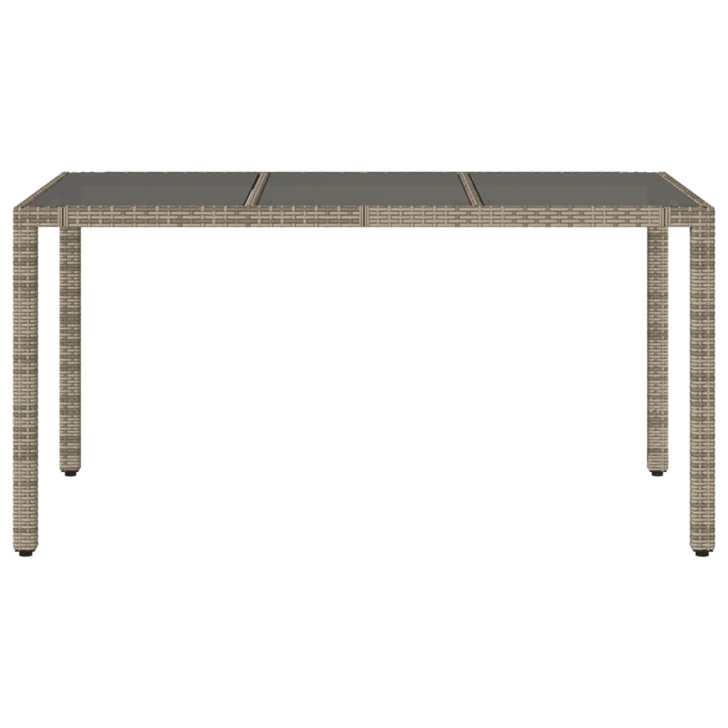 Tuintafel met glazen blad 150x90x75 cm poly rattan grijs