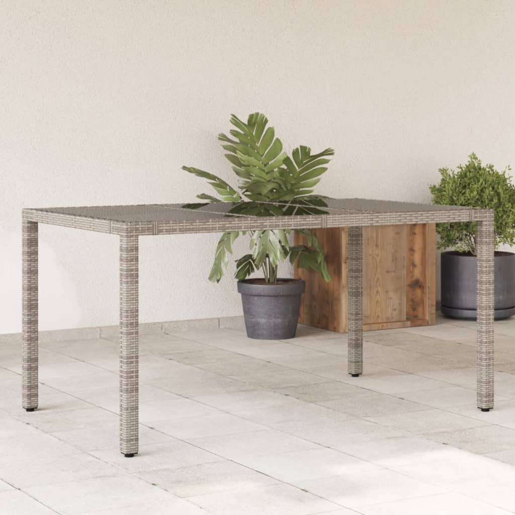 Tuintafel met glazen blad 150x90x75 cm poly rattan grijs