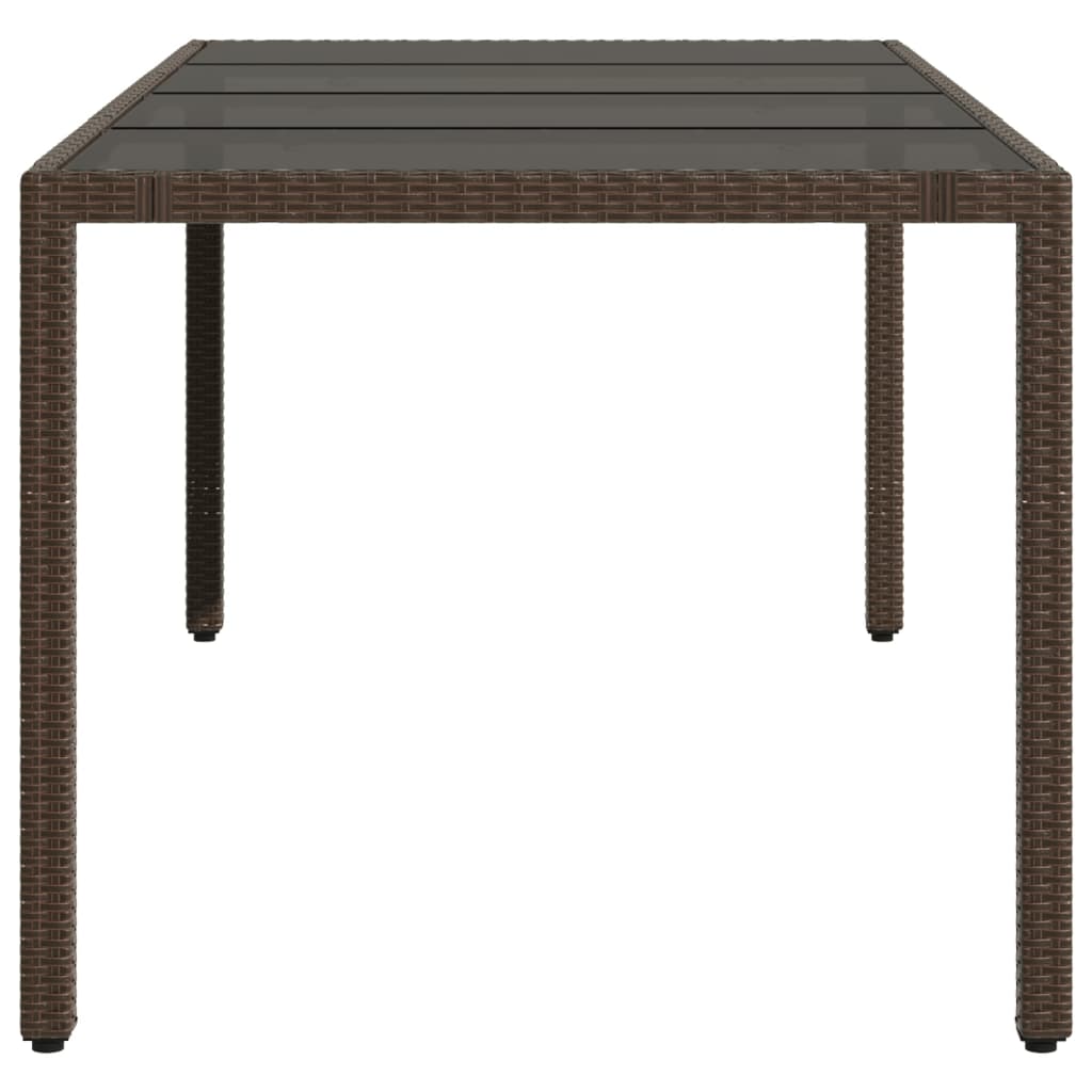 Tuintafel met glazen blad 190x90x75 cm poly rattan bruin