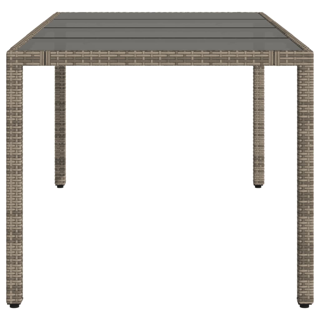 Tuintafel met glazen blad 190x90x75 cm poly rattan grijs