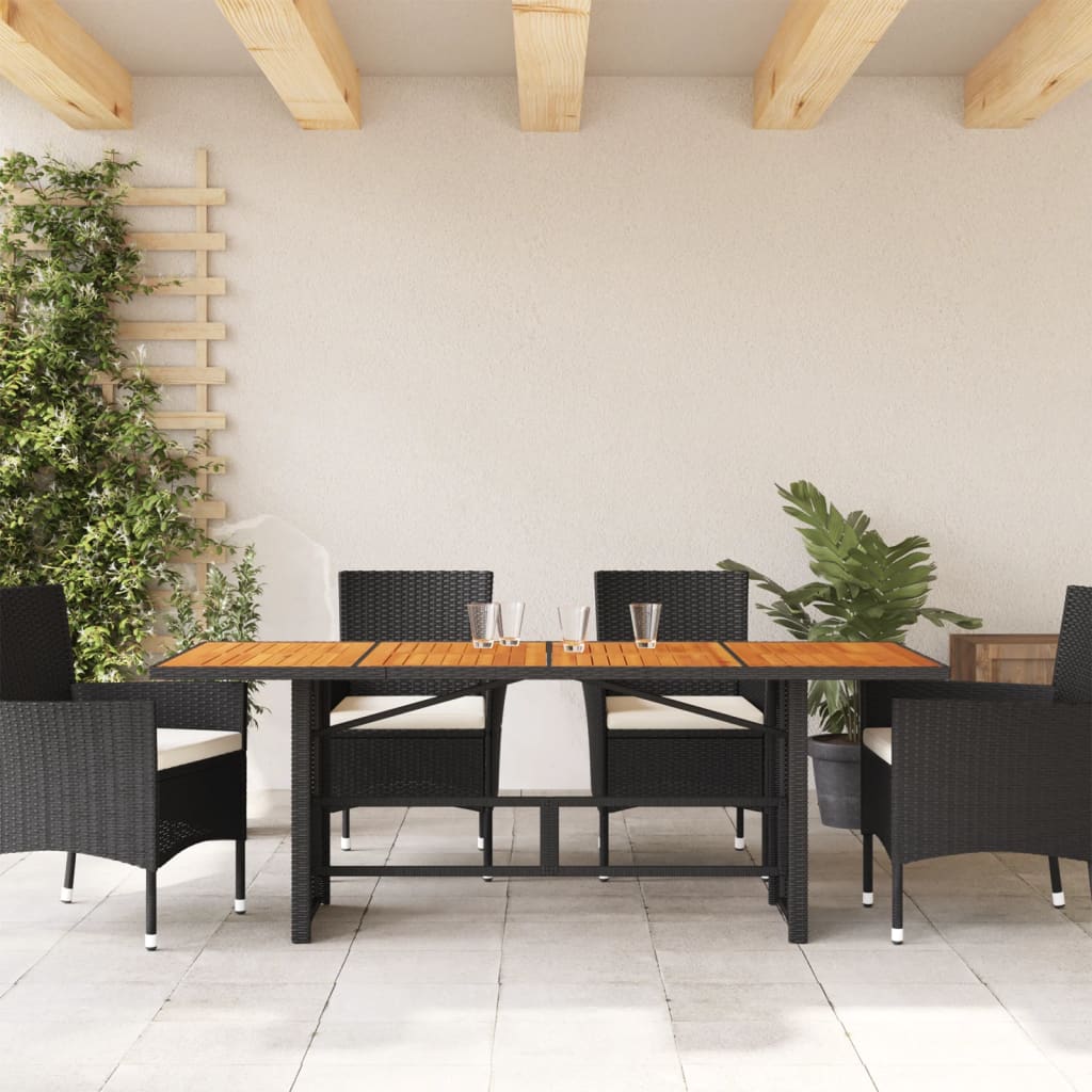 Tuintafel met acaciahouten blad 190x80x75 cm poly rattan zwart