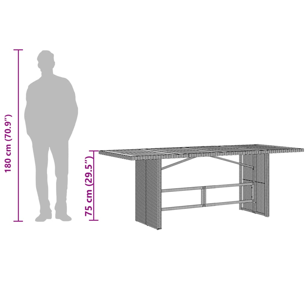 Tuintafel met acaciahouten blad 190x80x75 cm poly rattan zwart