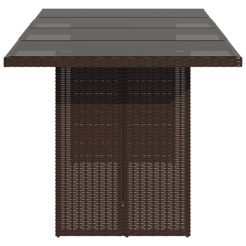 Tuintafel met glazen blad 190x80x75 cm poly rattan bruin