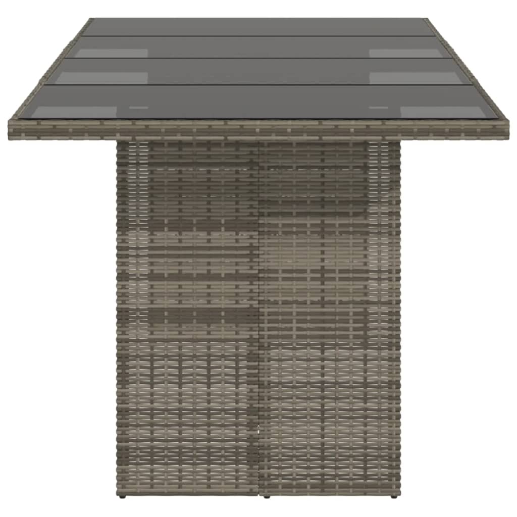 Tuintafel met glazen blad 190x80x75 cm poly rattan grijs