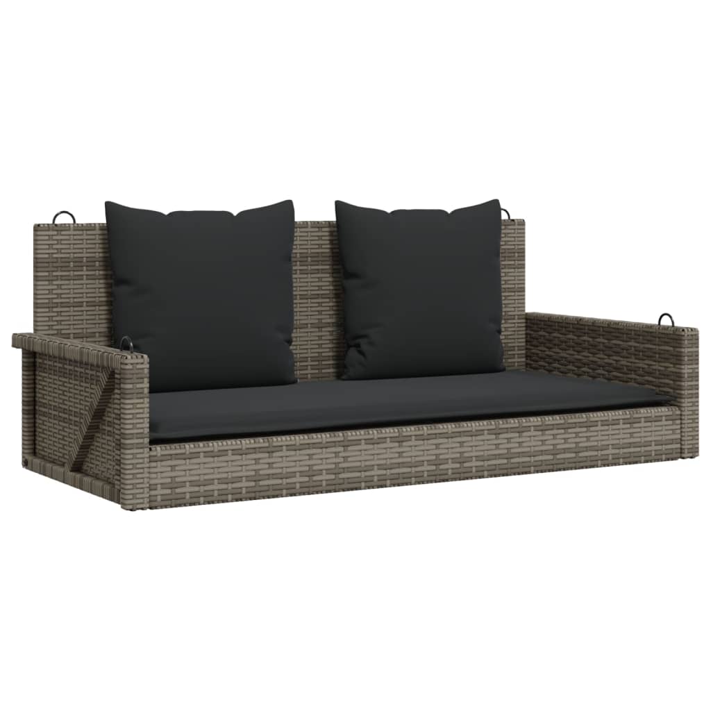 Schommelbank met kussens 119x56x48 cm poly rattan grijs