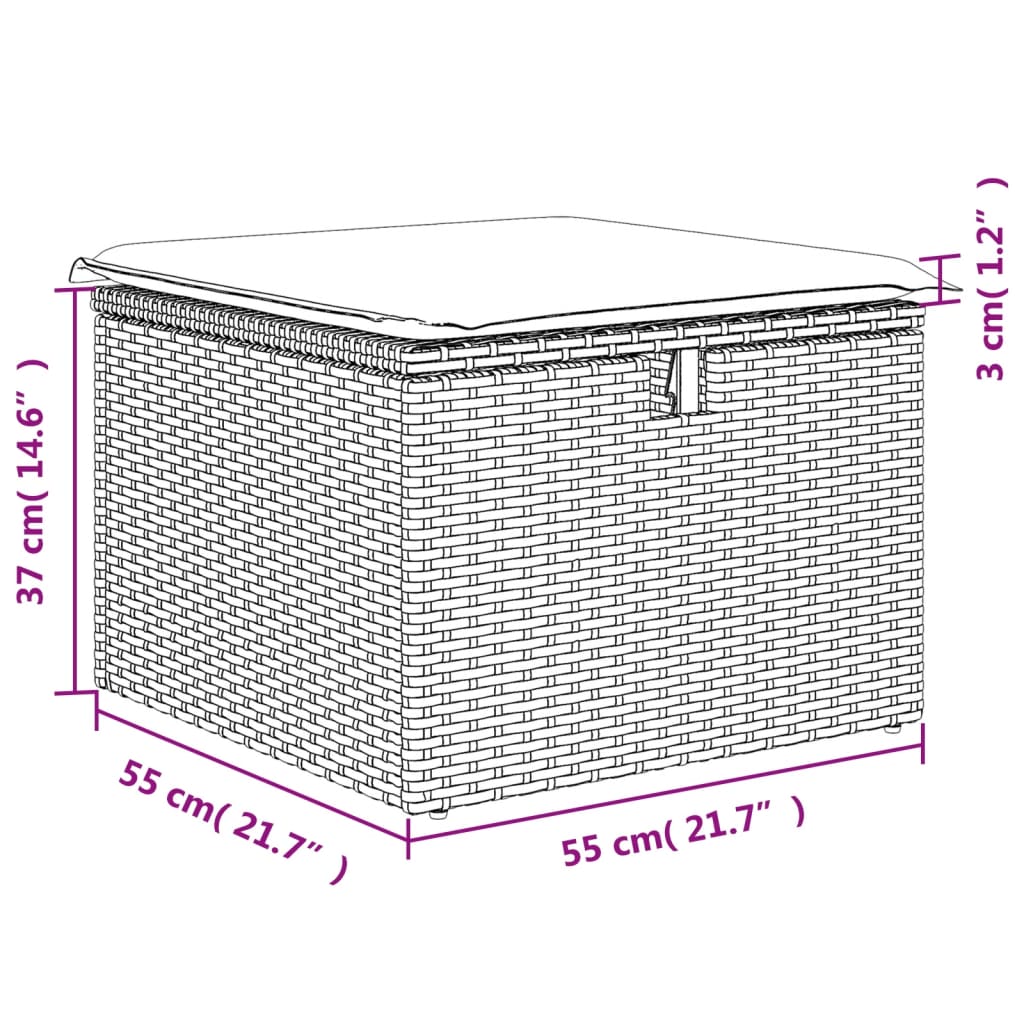 Tuinkruk met kussen 55x55x37 cm poly rattan zwart