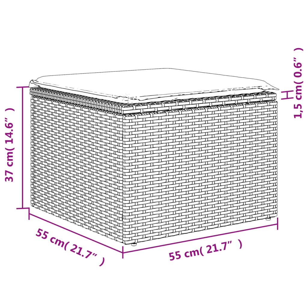 Tuinkruk met kussen 55x55x37 cm poly rattan zwart