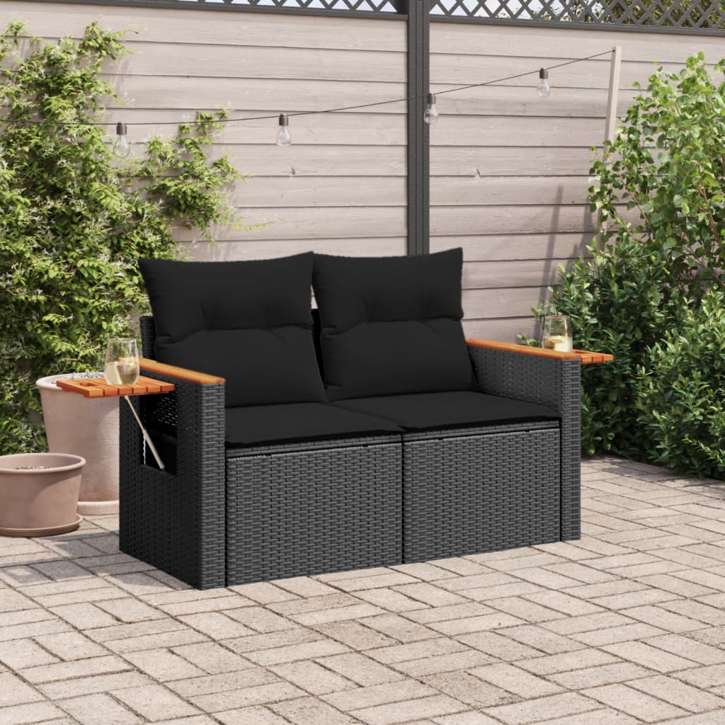 Tuinbank 2-Zits Met Kussens Poly Rattan Zwart Cream And Black