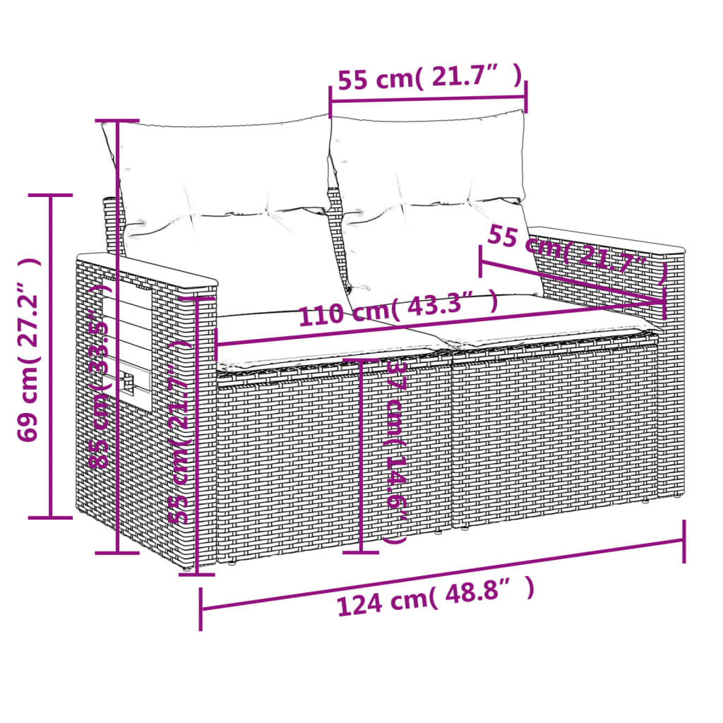 Tuinbank 2-Zits Met Kussens Poly Rattan Zwart Cream And Black