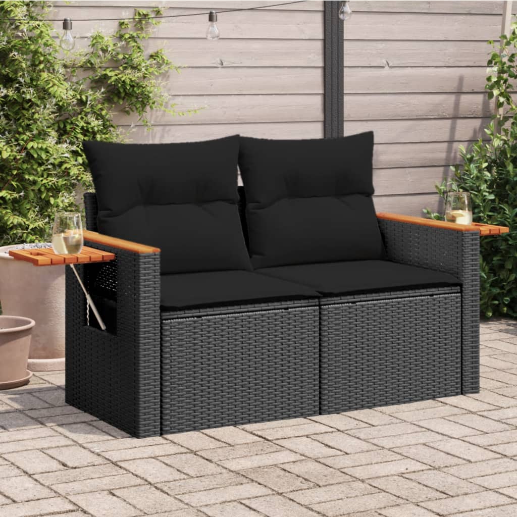 Tuinbank 2-Zits Met Kussens Poly Rattan Zwart Cream And Black