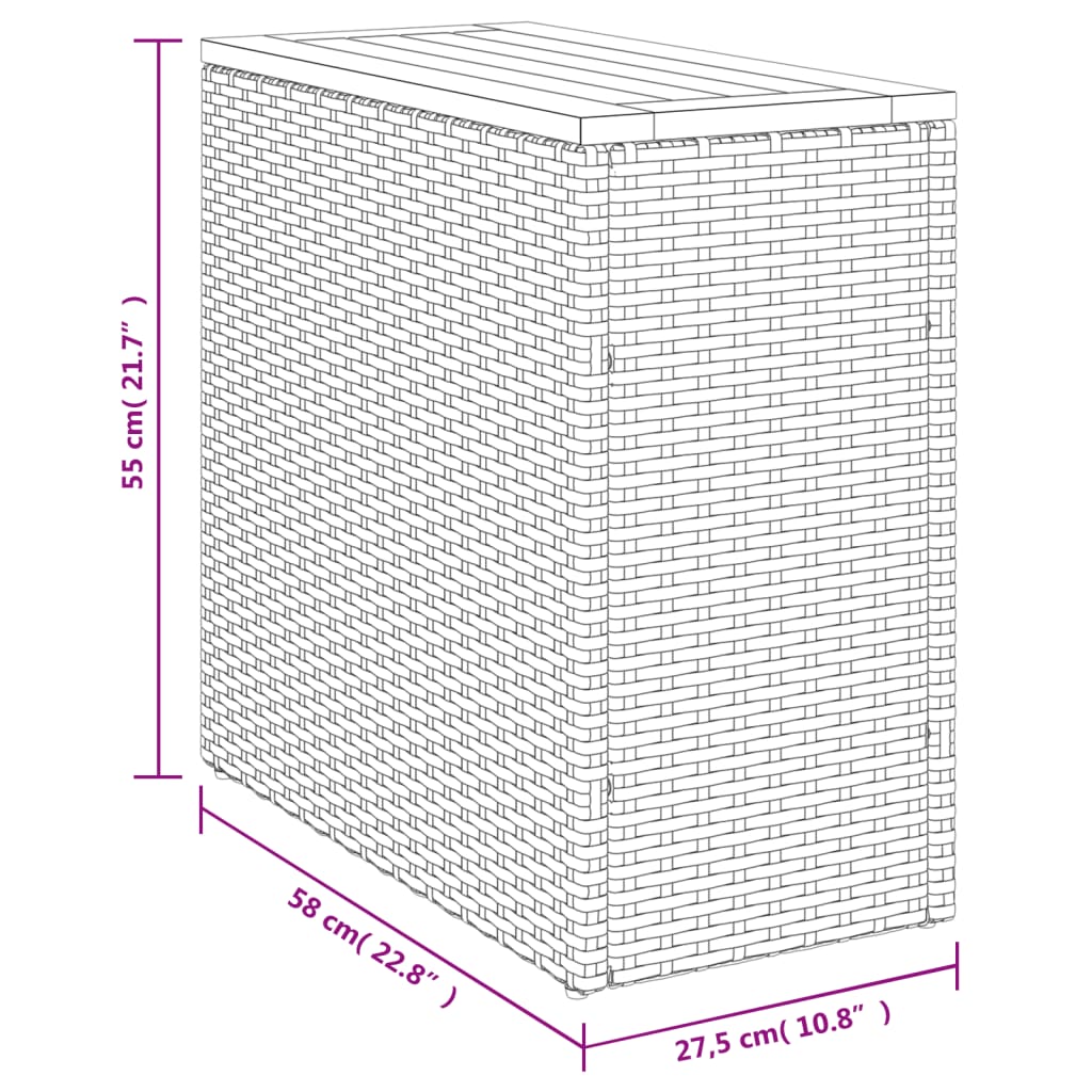 Tuinbijzettafel met houten blad 58x27,5x55 cm poly rattan zwart