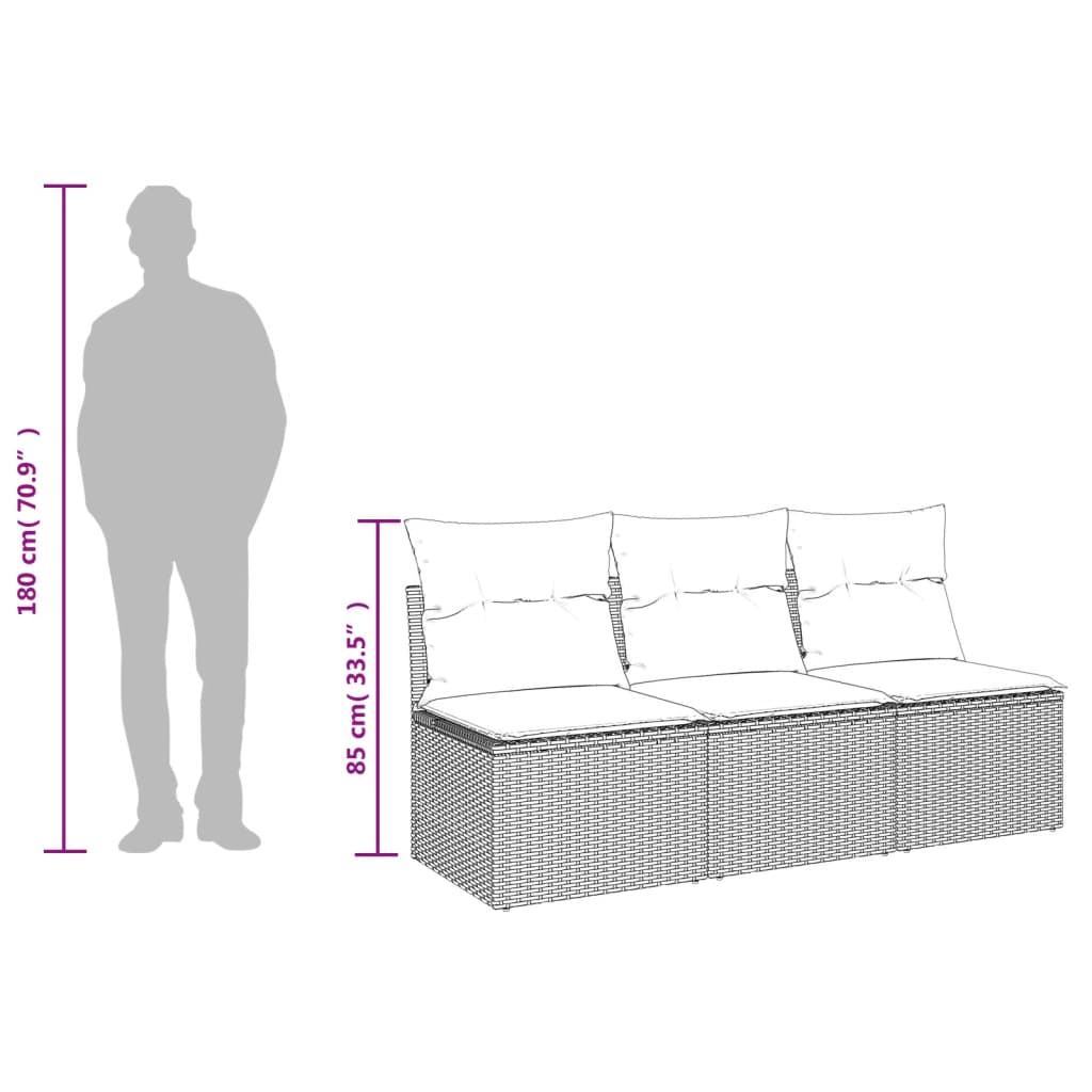 Tuinbank 3-zits met kussens poly rattan zwart