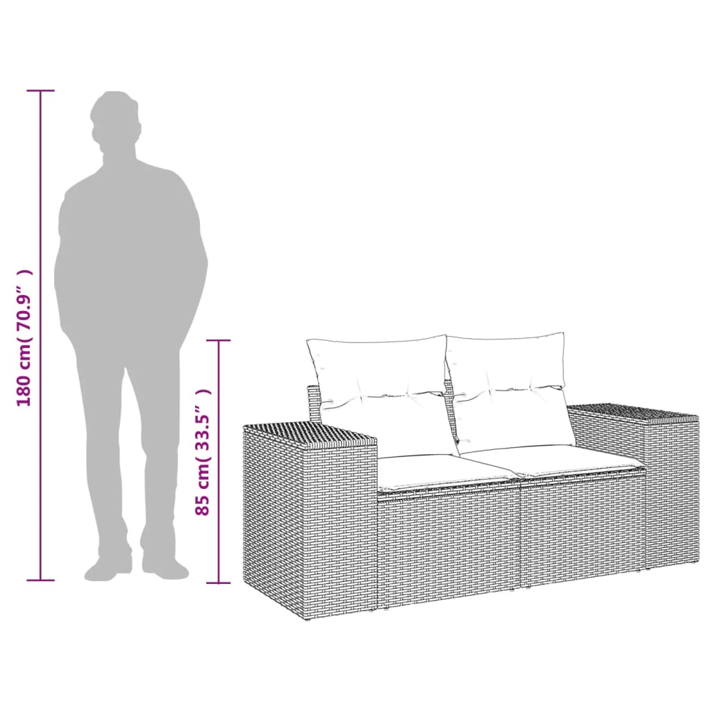 Tuinbank 2-Zits Met Kussens Poly Rattan Zwart Bruin Eikenkleur