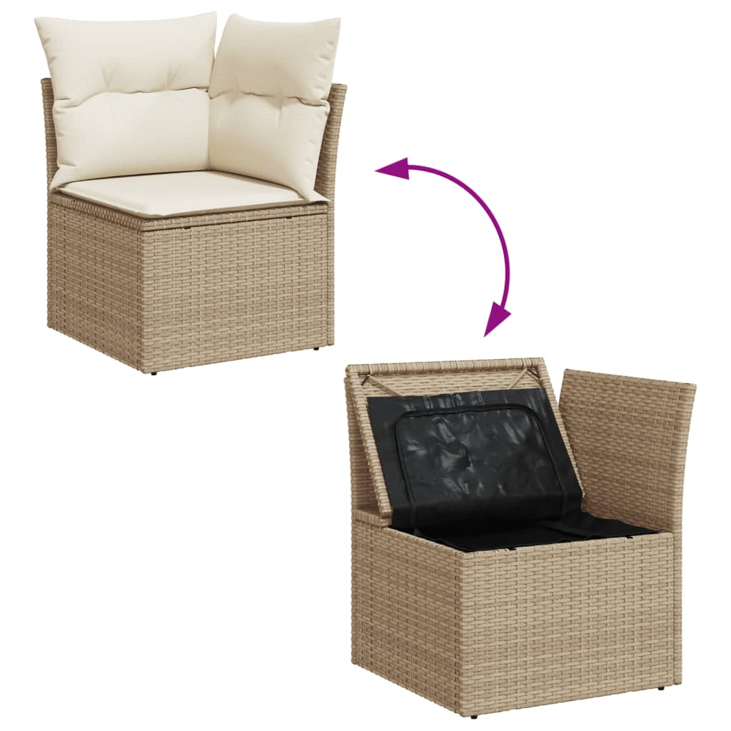 Tuinhoekbank met kussens poly rattan beige