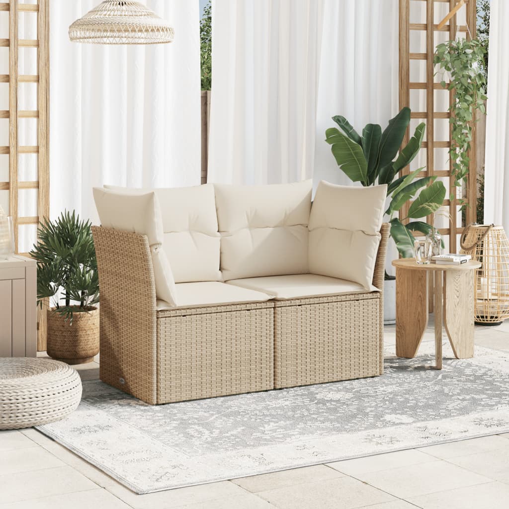 Tuinbank 2-zits met kussens poly rattan beige