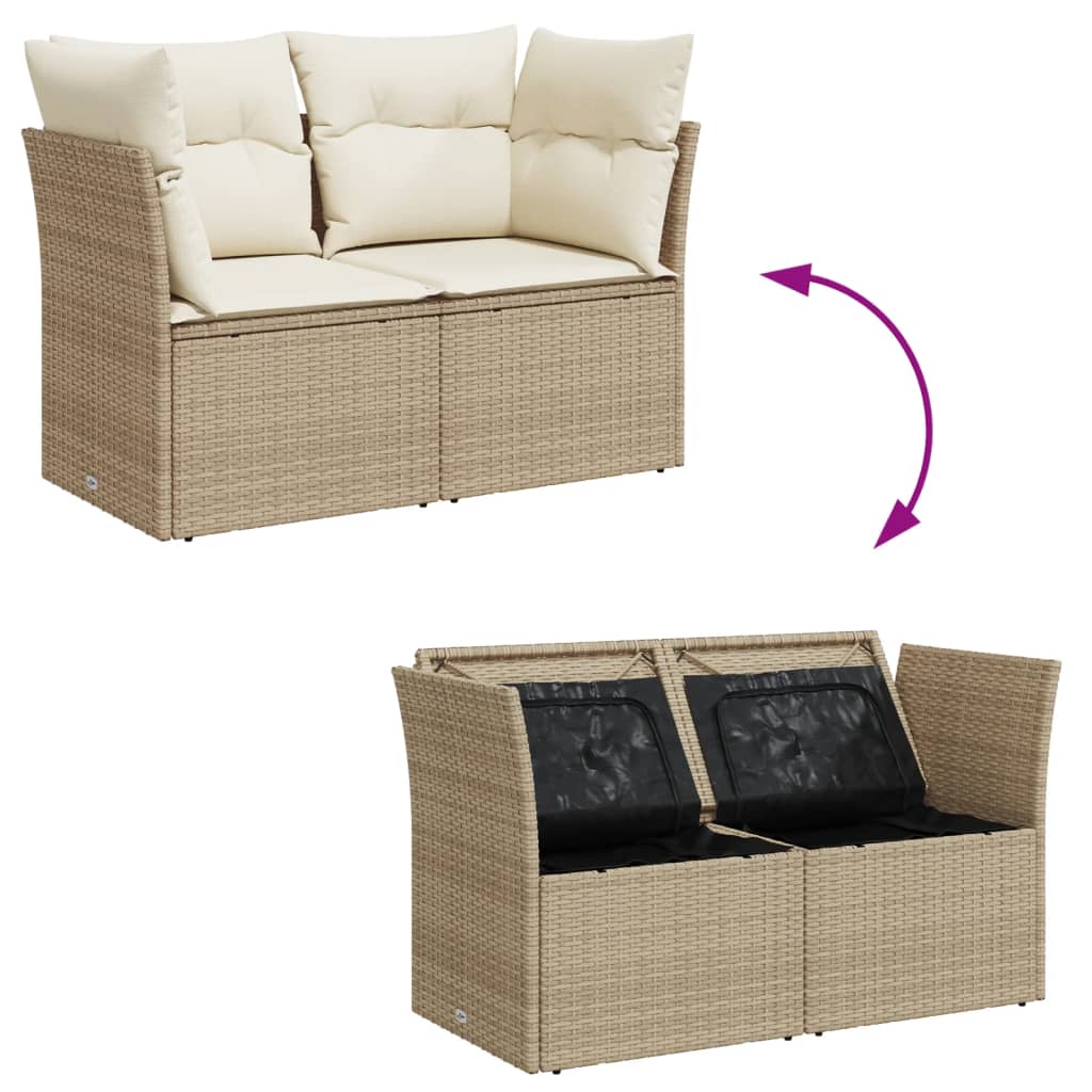 Tuinbank 2-zits met kussens poly rattan beige