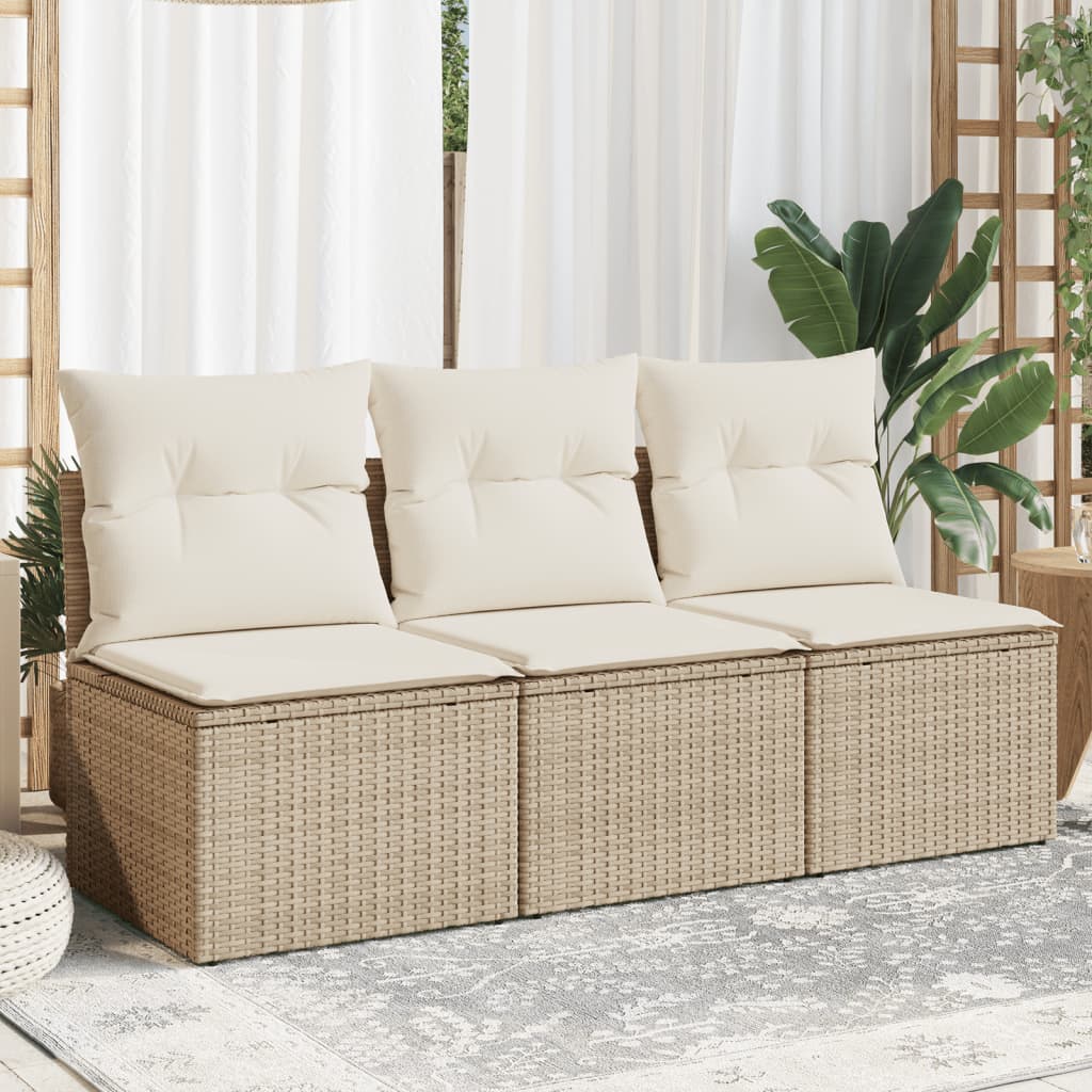 Tuinbank 3-zits met kussens poly rattan beige