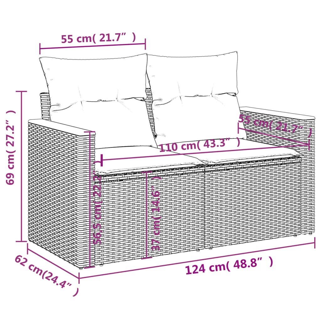 Tuinbank 2-Zits Met Kussens Poly Rattan Beige