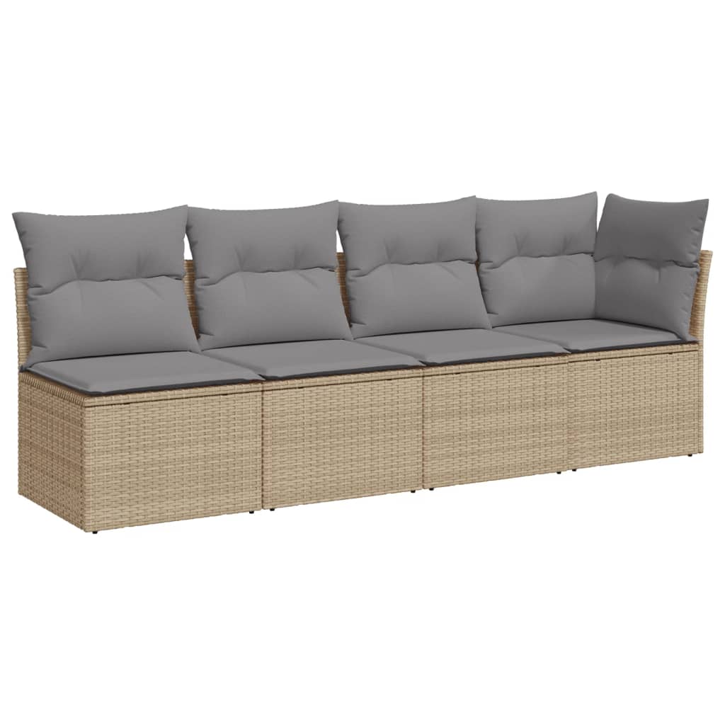 Tuinbank 4-zits met kussens poly rattan beige