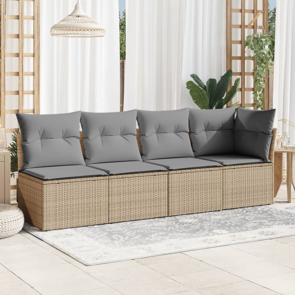 Tuinbank 4-zits met kussens poly rattan beige