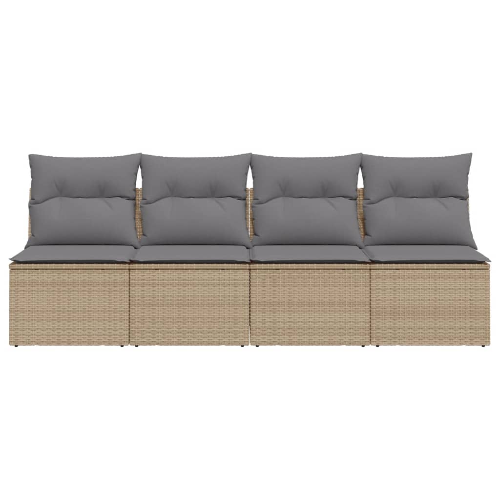 Tuinbank 4-zits met kussens poly rattan beige