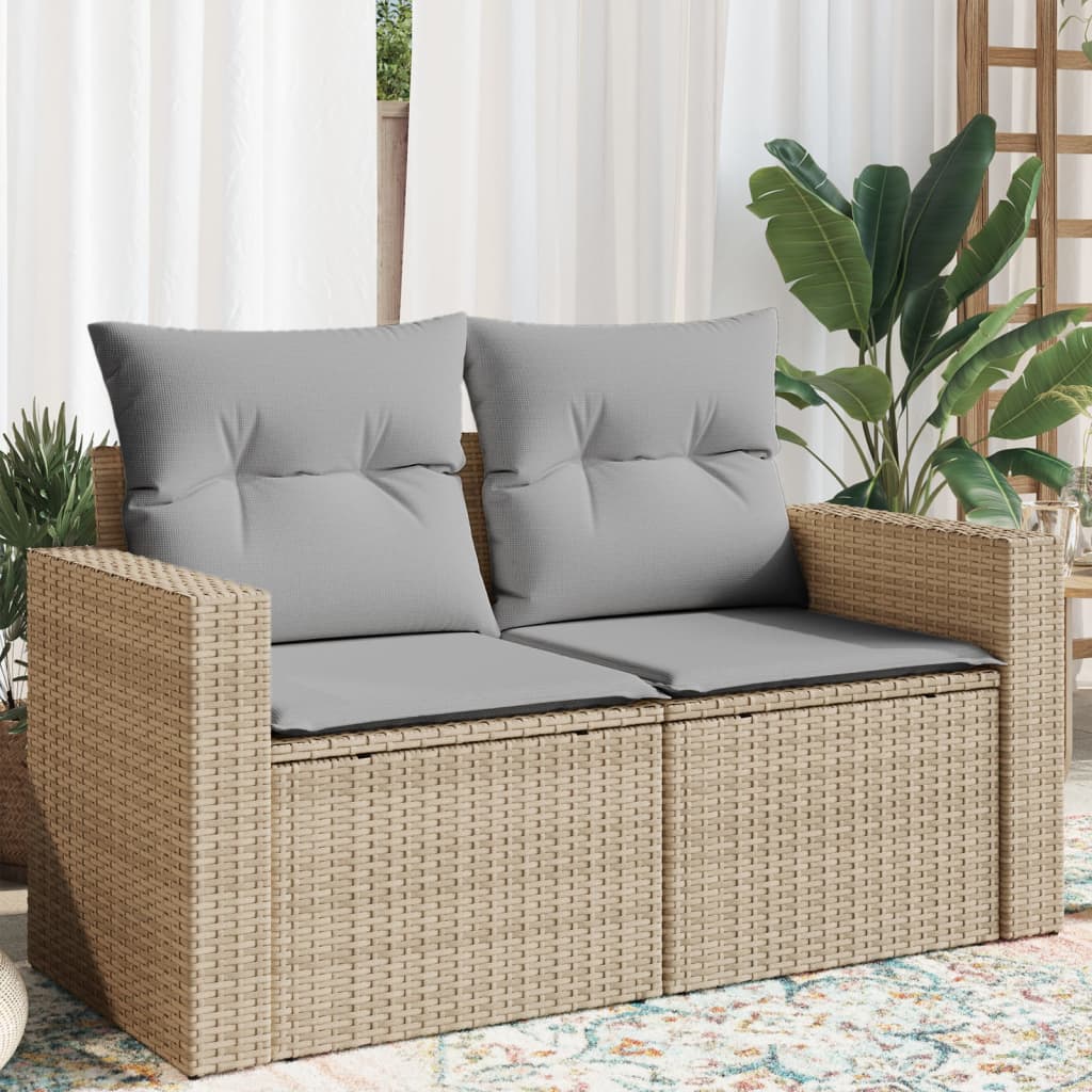 Tuinbank 2-zits met kussens poly rattan beige