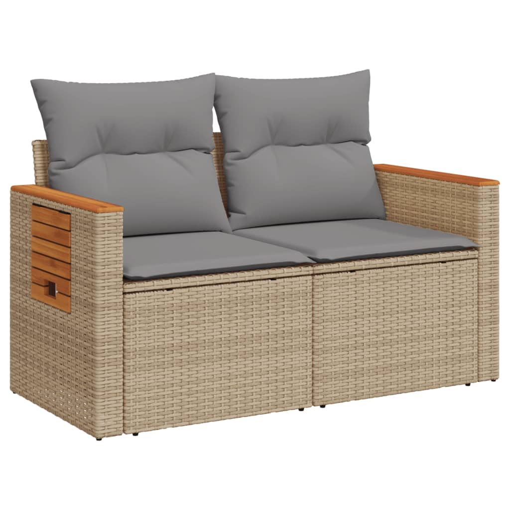 Tuinbank 2-zits met kussens poly rattan beige