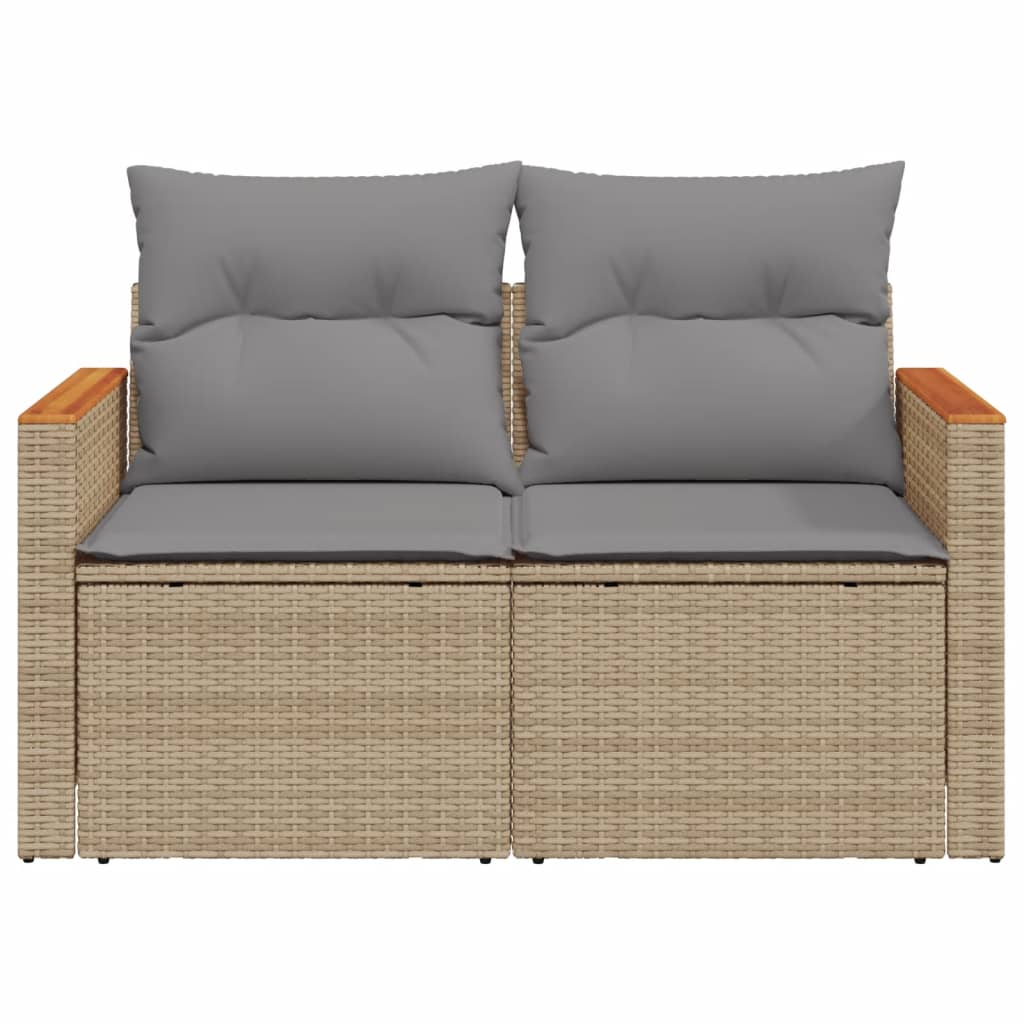 Tuinbank 2-zits met kussens poly rattan beige