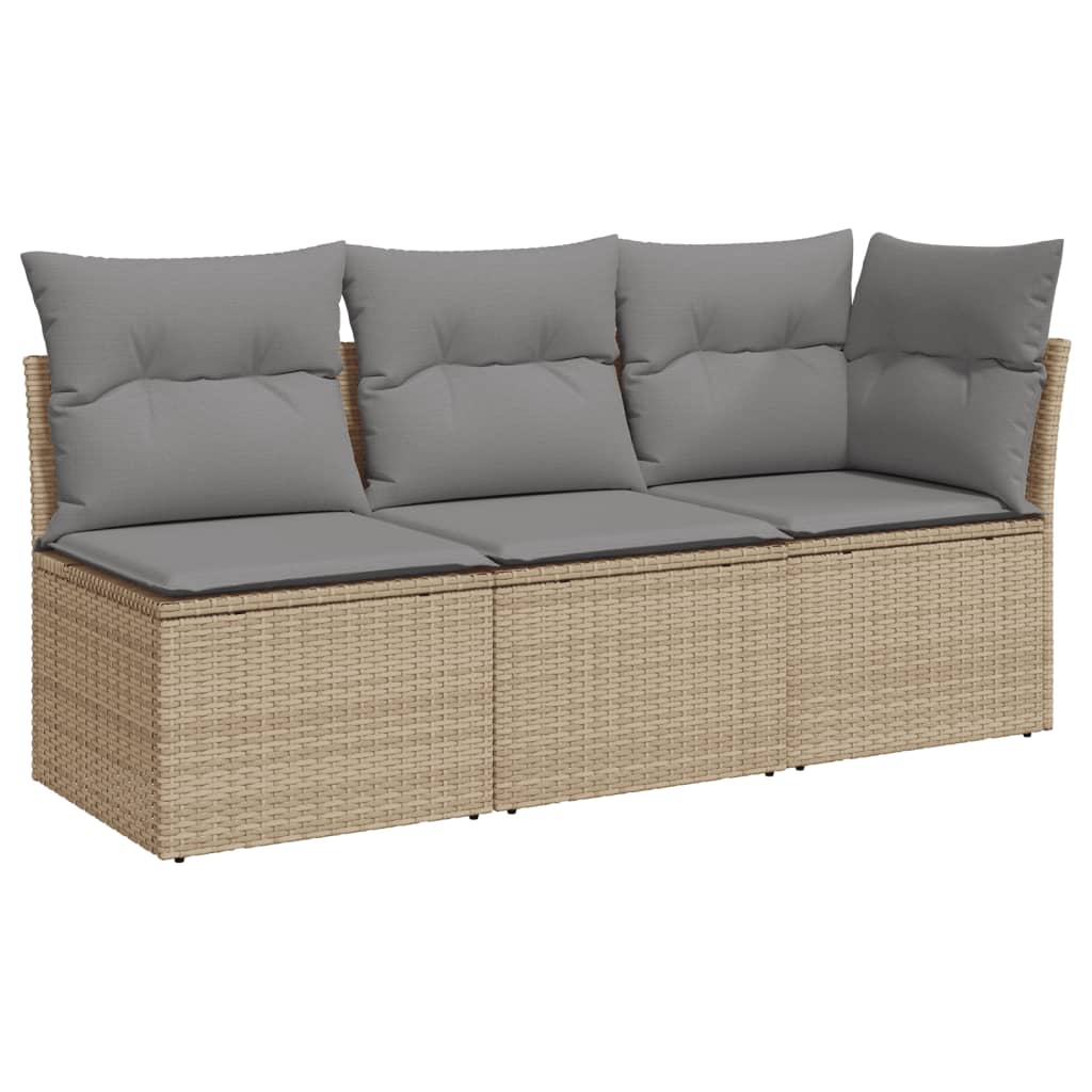 Tuinbank 3-zits met kussens poly rattan beige