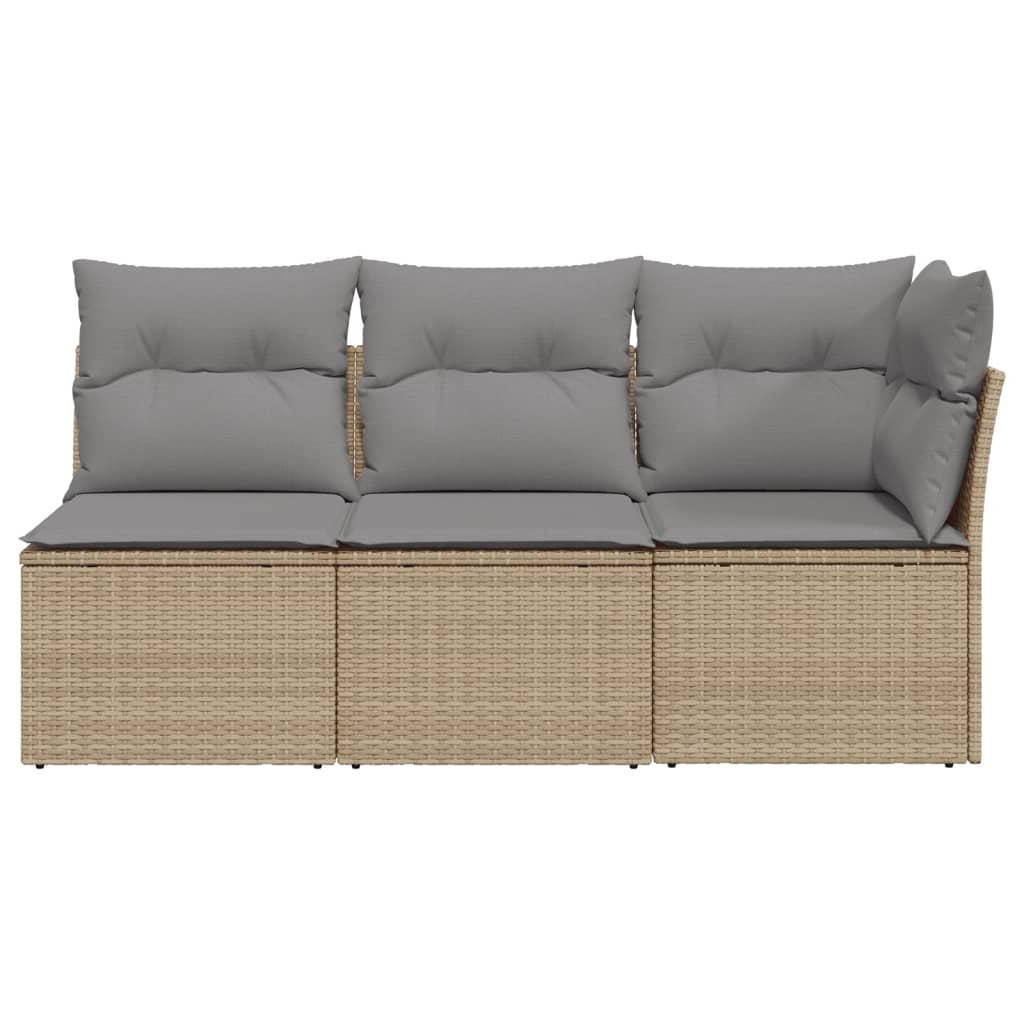 Tuinbank 3-zits met kussens poly rattan beige