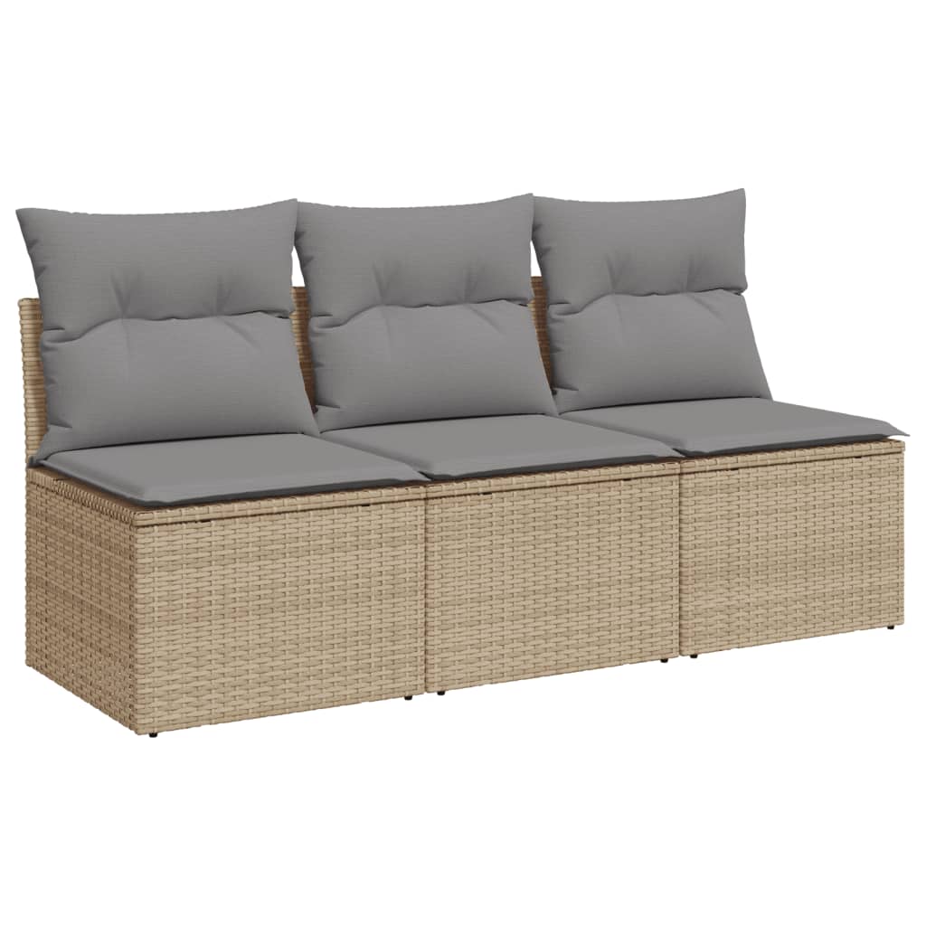 Tuinbank 3-zits met kussens poly rattan beige