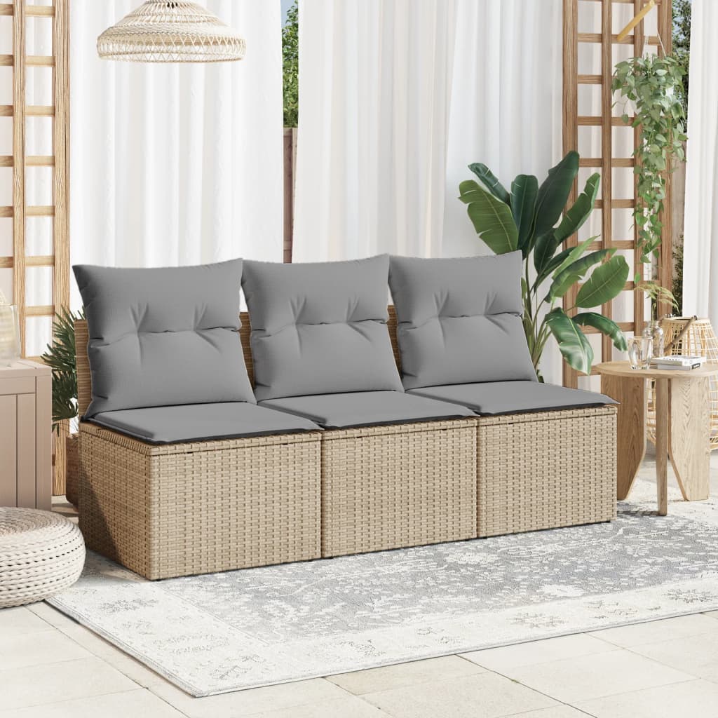 Tuinbank 3-zits met kussens poly rattan beige