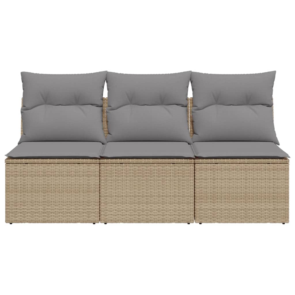 Tuinbank 3-zits met kussens poly rattan beige