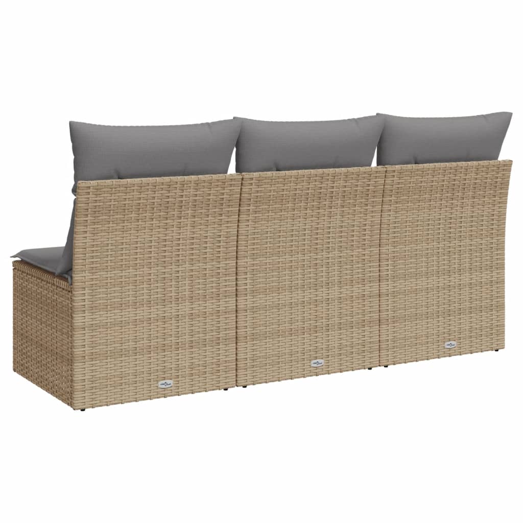 Tuinbank 3-zits met kussens poly rattan beige