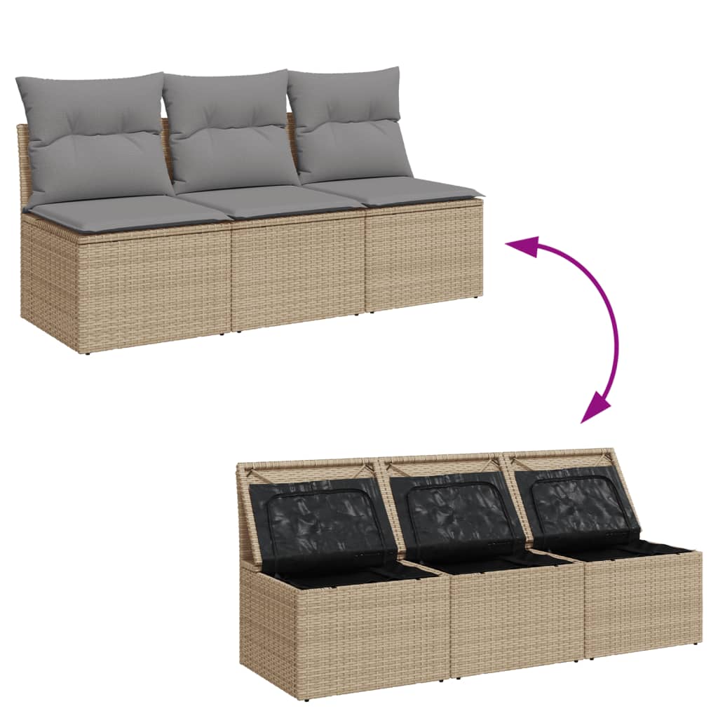 Tuinbank 3-zits met kussens poly rattan beige