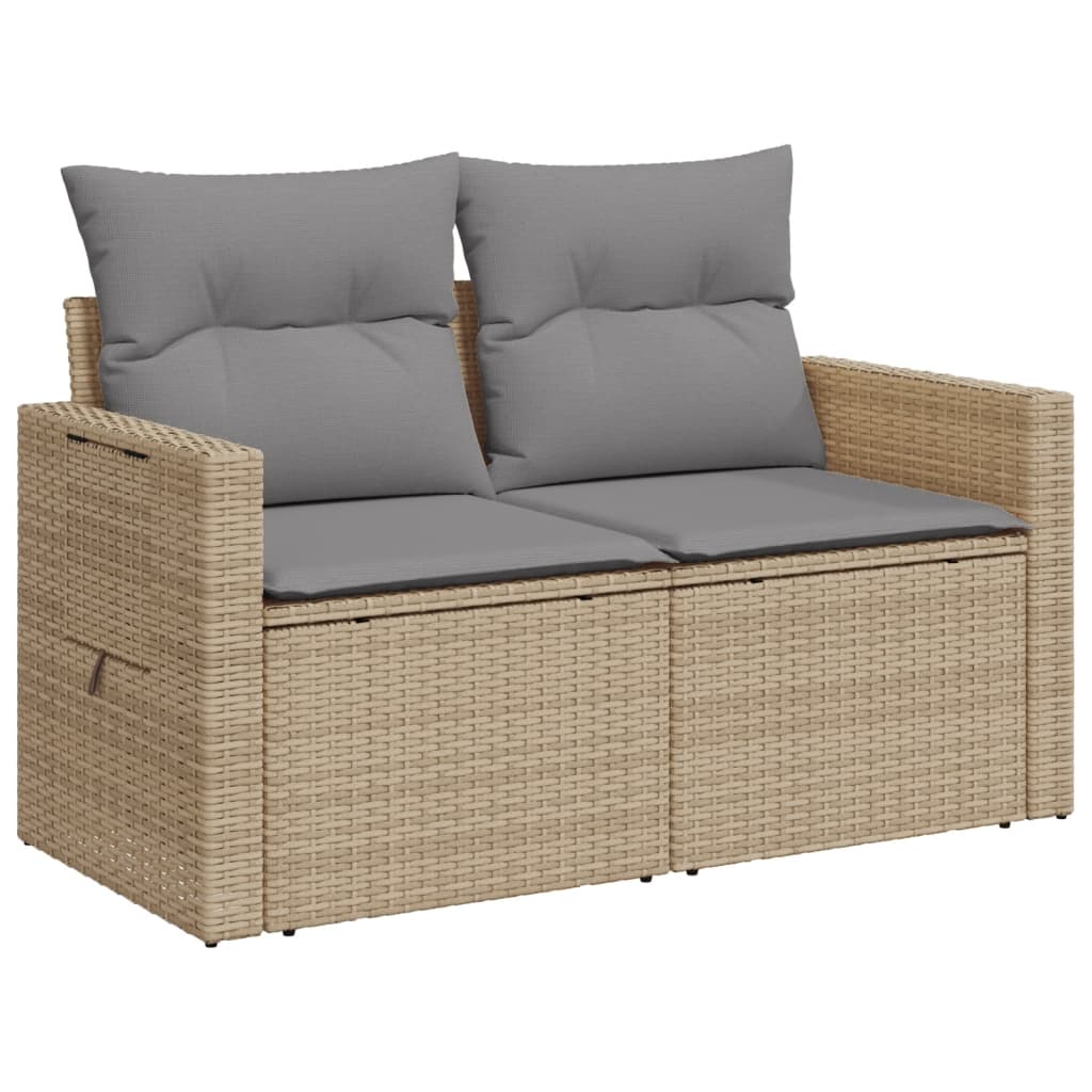 Tuinbank 2-Zits Met Kussens Poly Rattan Beige