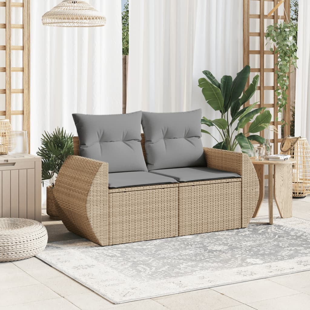 Tuinbank 2-Zits Met Kussens Poly Rattan Beige Beige