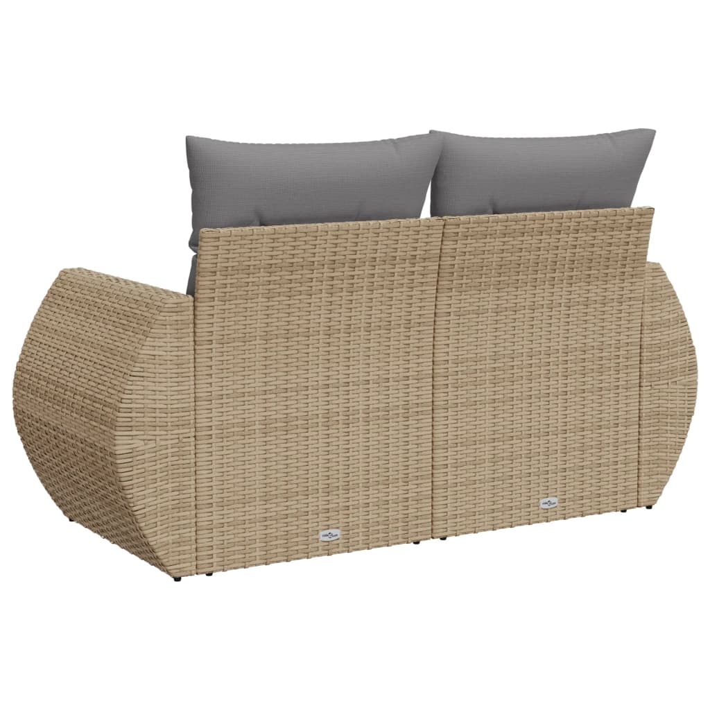 Tuinbank 2-Zits Met Kussens Poly Rattan Beige Beige