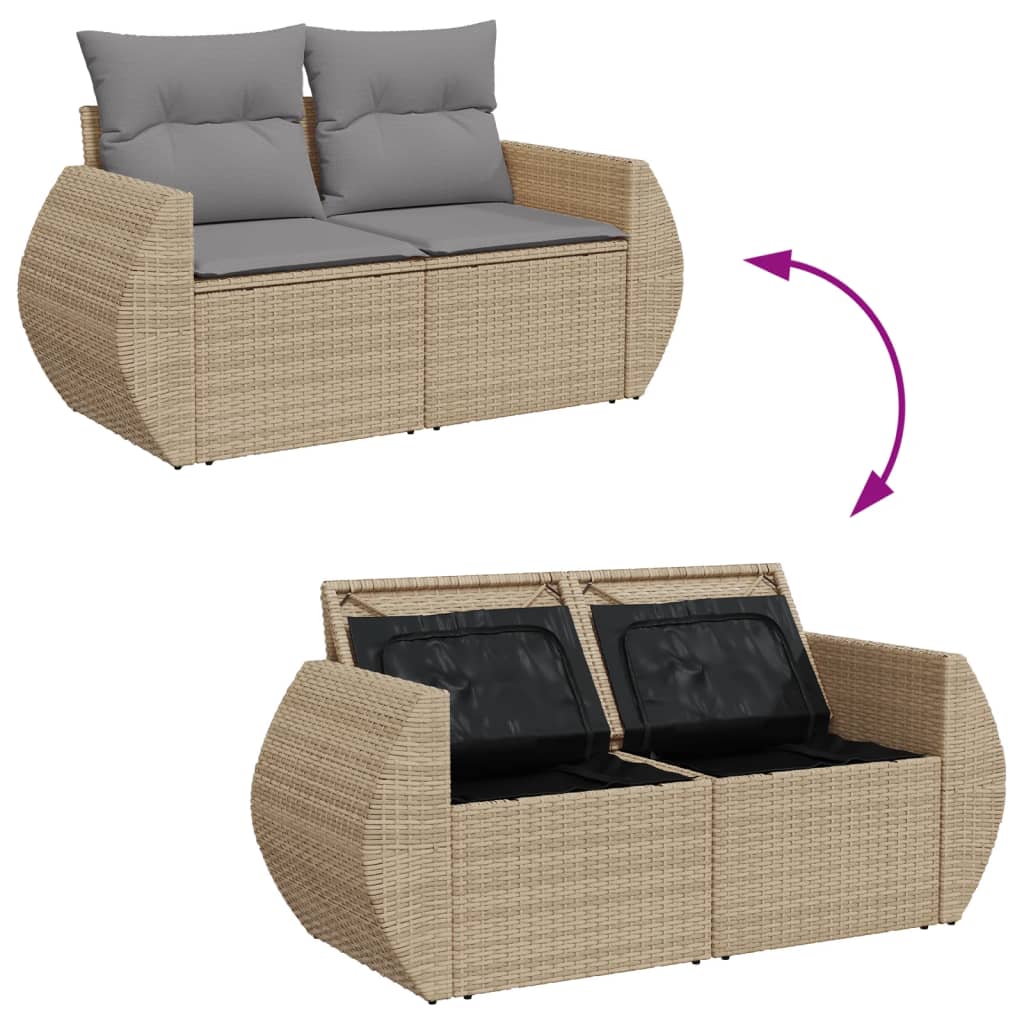 Tuinbank 2-Zits Met Kussens Poly Rattan Beige Beige