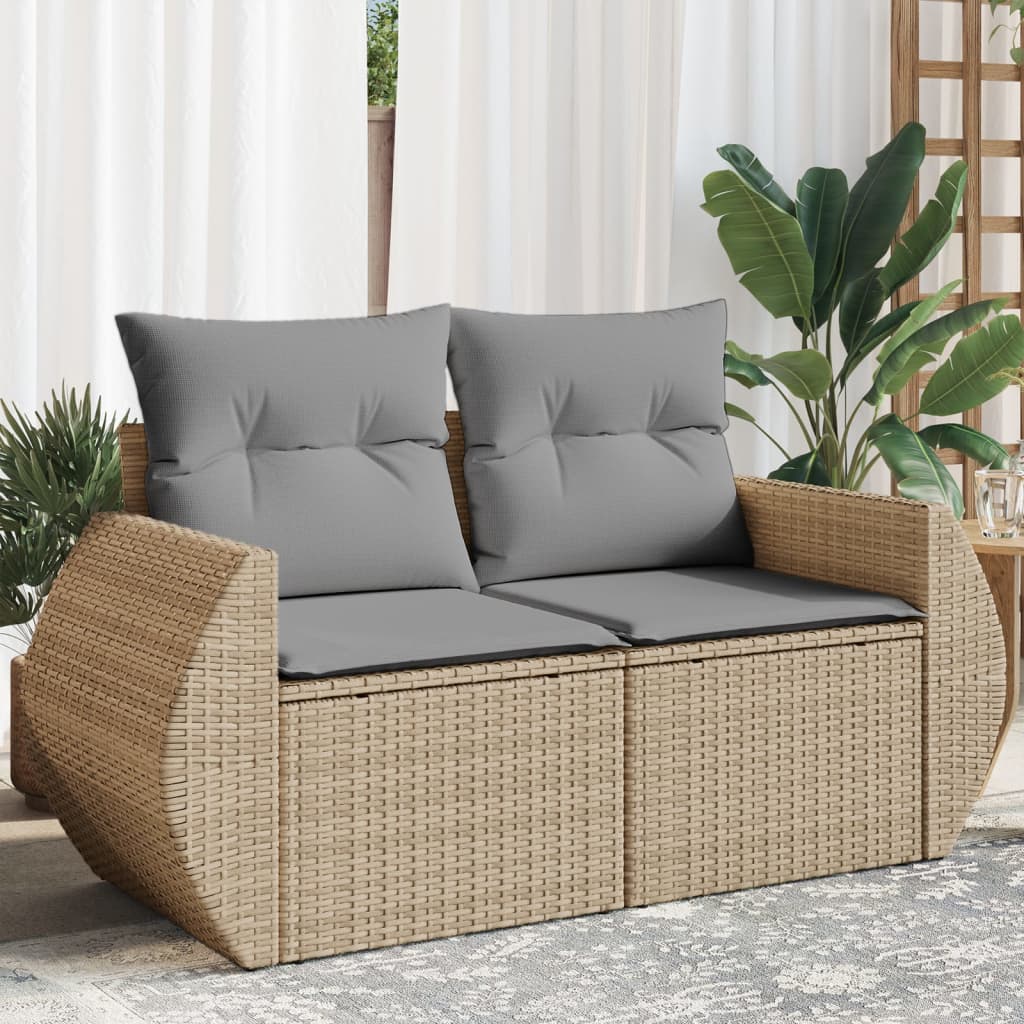 Tuinbank 2-Zits Met Kussens Poly Rattan Beige Beige