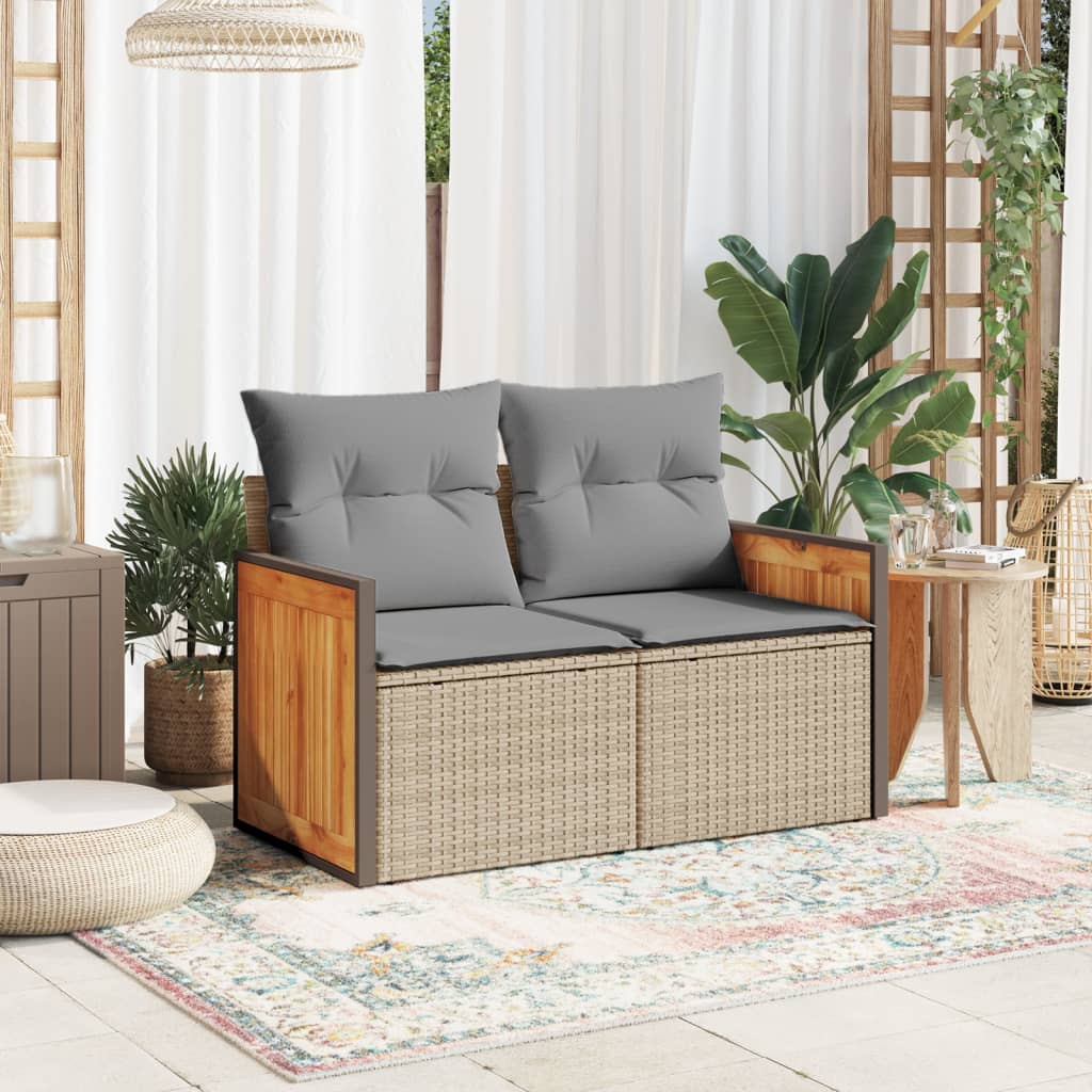 Tuinbank 2-Zits Met Kussens Poly Rattan Beige