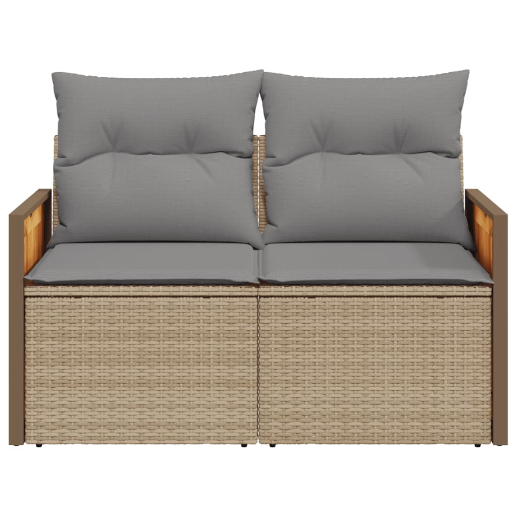 Tuinbank 2-Zits Met Kussens Poly Rattan Beige