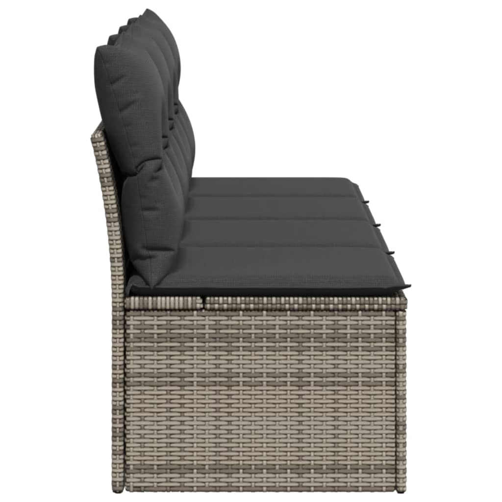 Tuinbank 4-zits met kussens poly rattan grijs