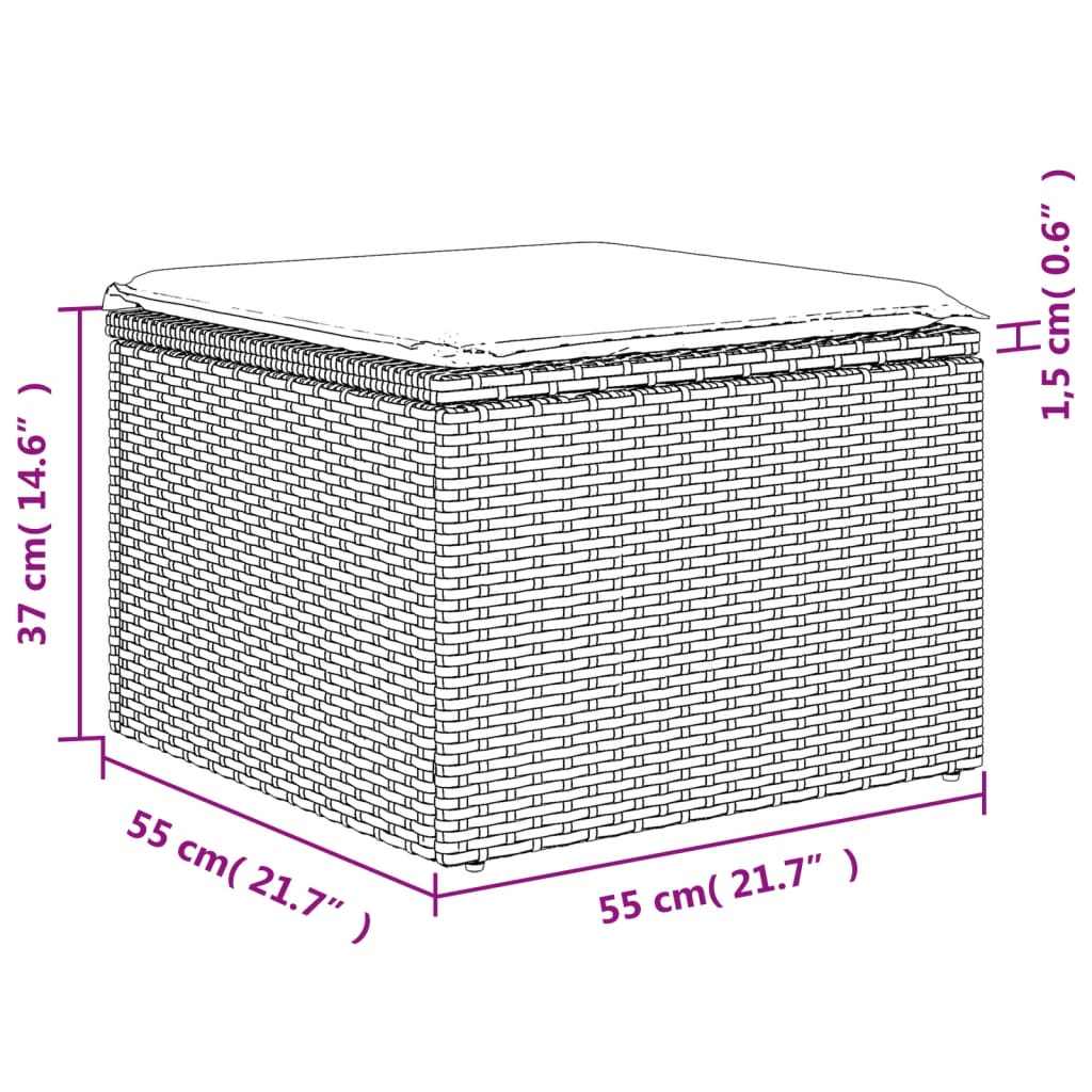 Tuinkruk met kussen 55x55x37 cm poly rattan grijs