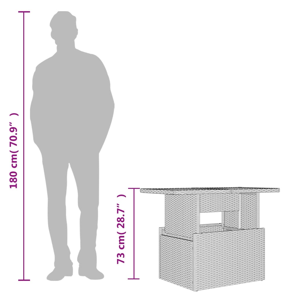 Tuintafel 100x55x73 cm poly rattan en acaciahout grijs