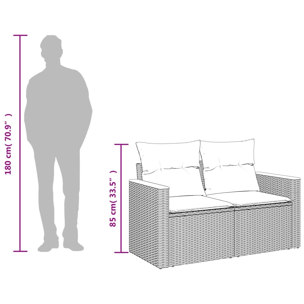 Tuinbank 2-zits met kussens poly rattan grijs